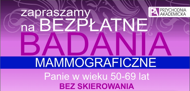 Plakat promujący bezpłatne badania mammograficzne